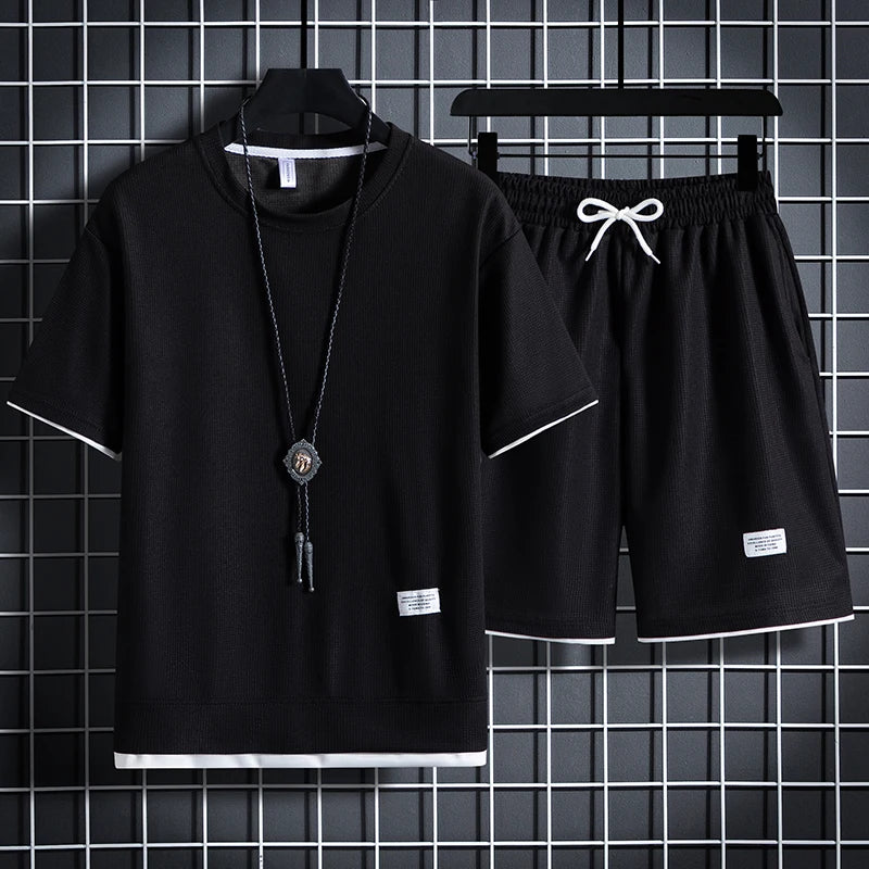 Men's Waffle T-Shirt & Shorts Set – Casual Tracksuit