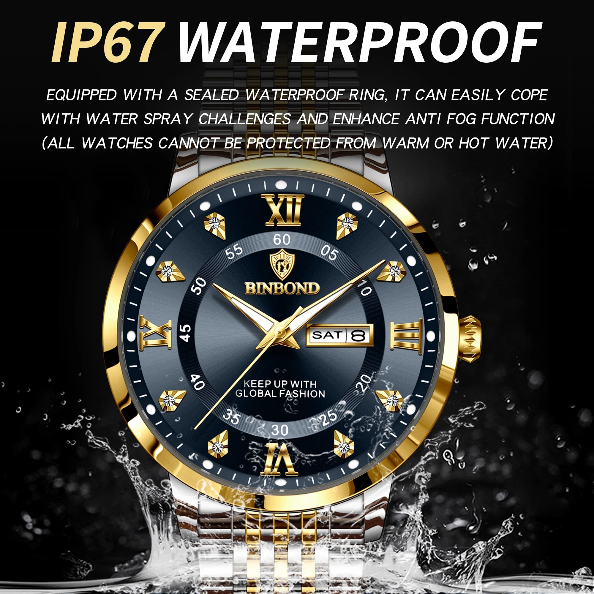 BINBOND Luxury Quartz Watch – Luminous Waterproof Week Display | Men's Sport & Business