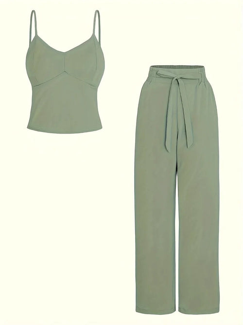 Camisole V-Neck + Wide Leg Pants Set — Women