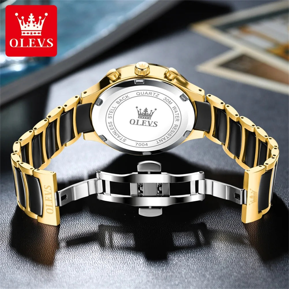 OLEVS Men's Quartz Watch – Waterproof Luminous Moon Phase Wristwatch