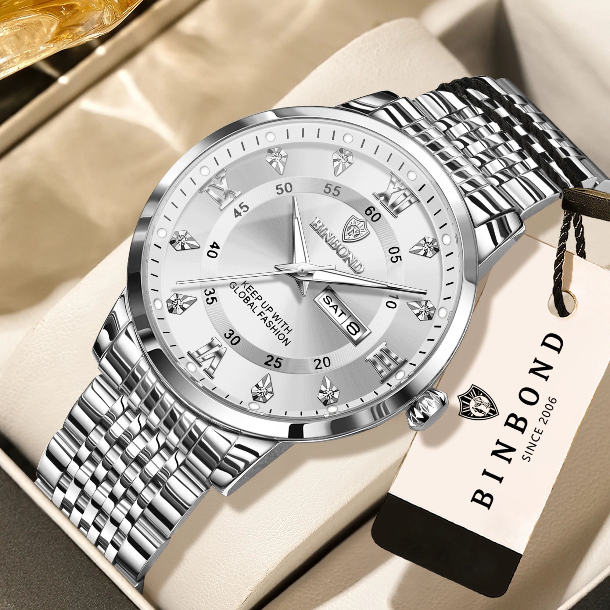 BINBOND Luxury Quartz Watch – Luminous Waterproof Week Display | Men's Sport & Business
