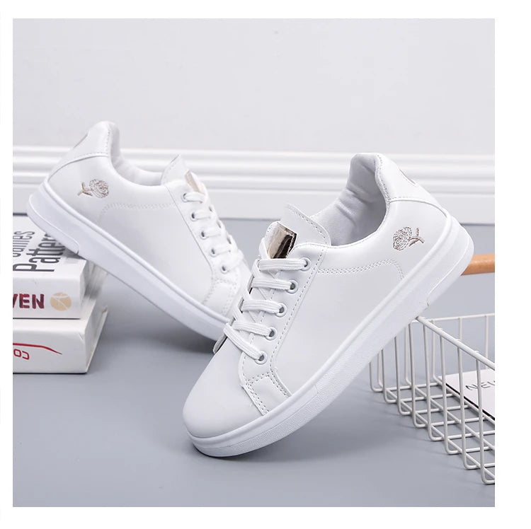 Embroidered Floral Leather Sneakers — Women