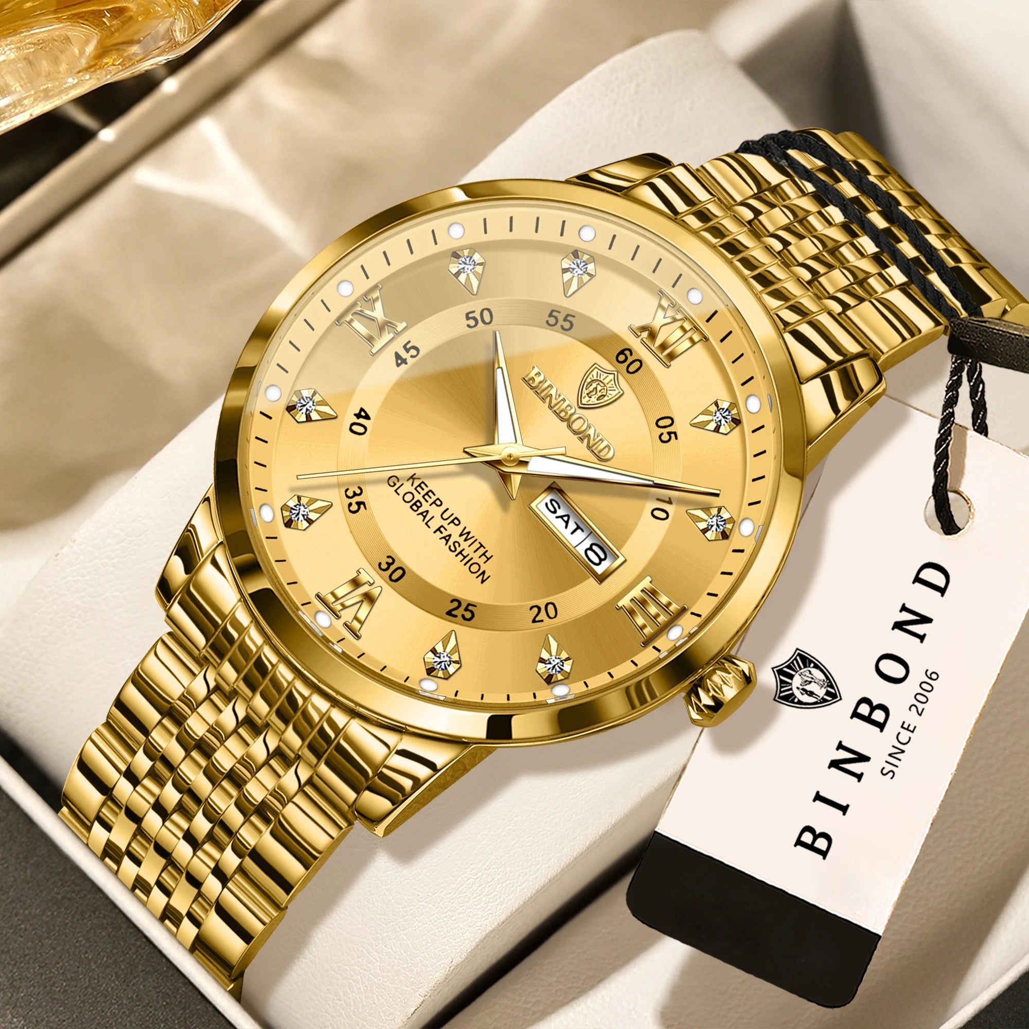 BINBOND Luxury Quartz Watch – Luminous Waterproof Week Display | Men's Sport & Business