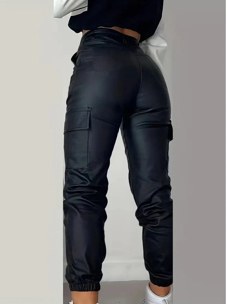 Cargo Pants Faux Leather Y2K — Femme
