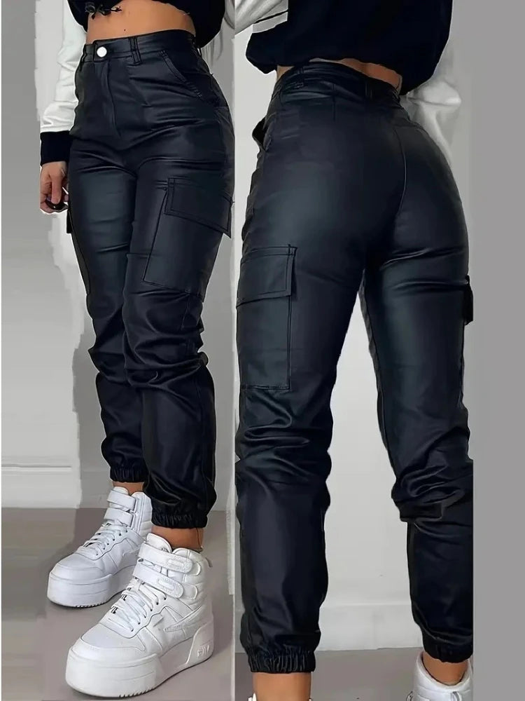 Cargo Pants Faux Leather Y2K — Femme