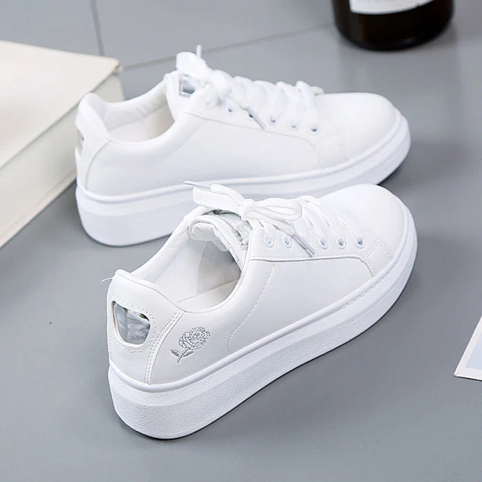 Embroidered Floral Leather Sneakers — Women