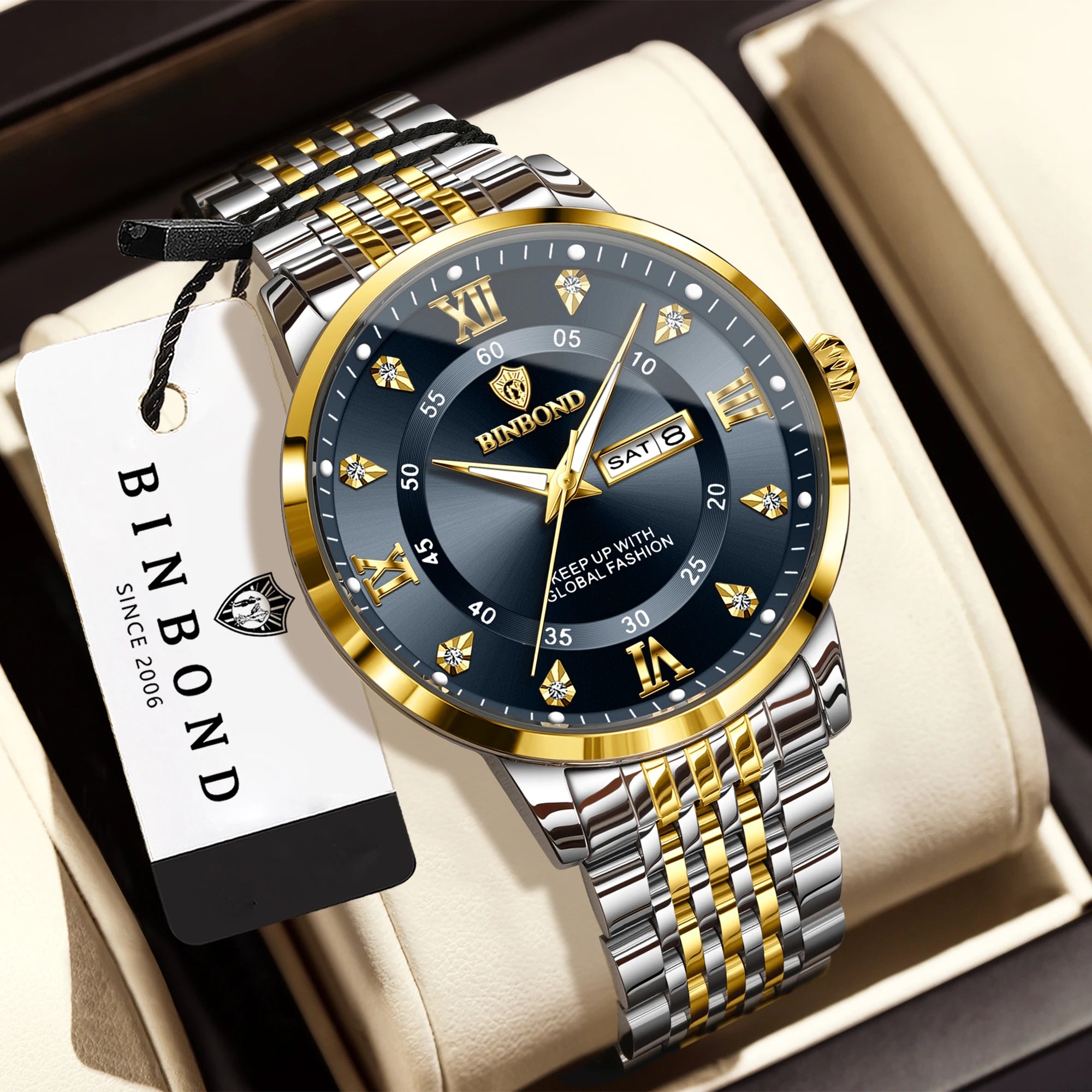 BINBOND Luxury Quartz Watch – Luminous Waterproof Week Display | Men's Sport & Business