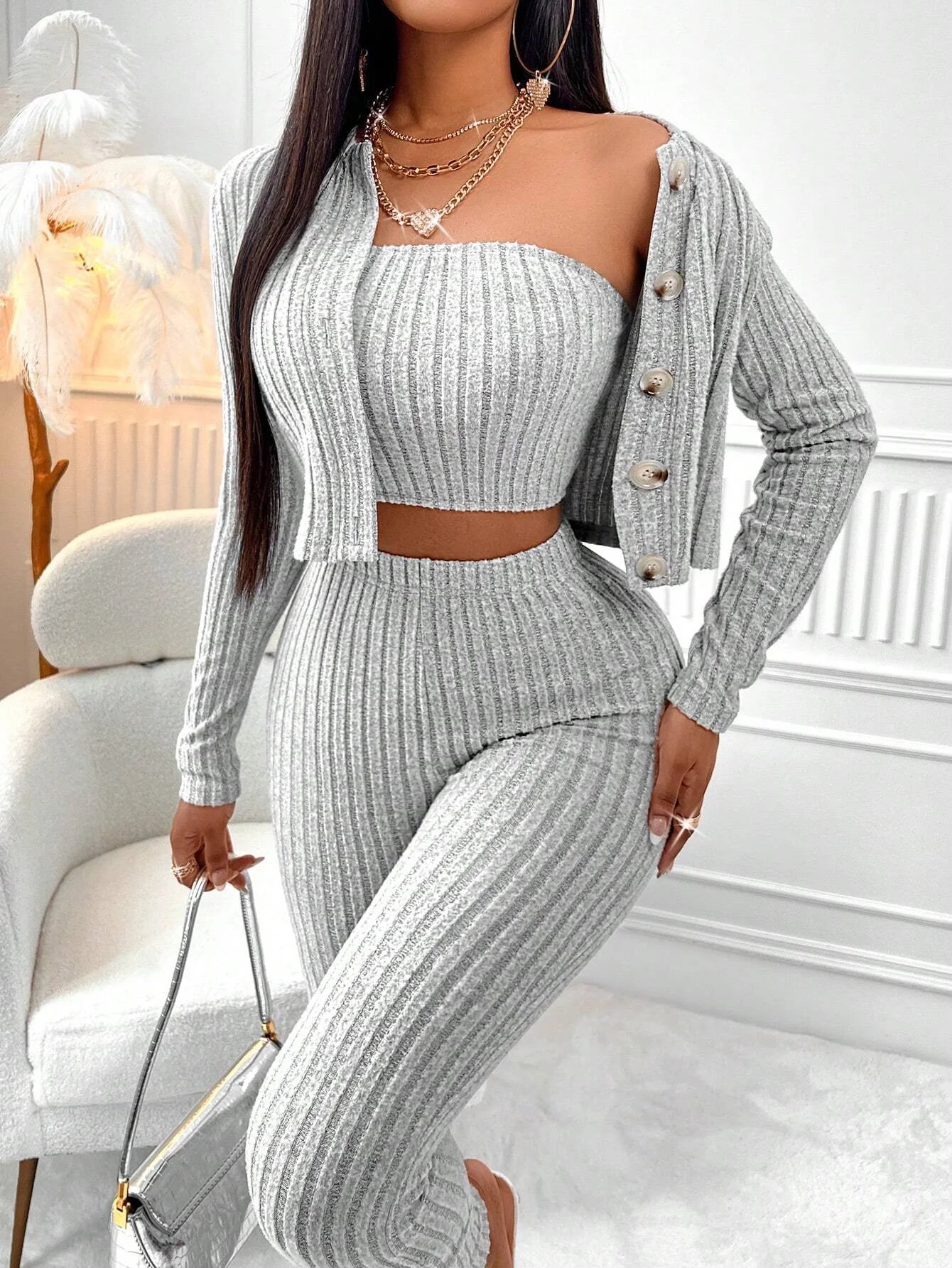 3-Piece Camisole + Jacket + Leggings Set — Women
