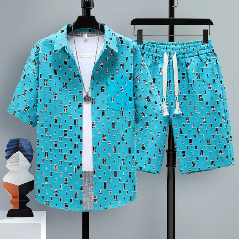 Men's Letter Print Sportswear Set – Shirt & Shorts (M–4XL) | Ensemble Sport Imprimé