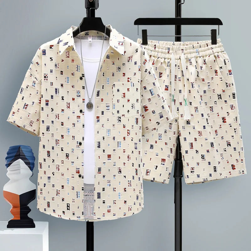 Men's Letter Print Sportswear Set – Shirt & Shorts (M–4XL) | Ensemble Sport Imprimé