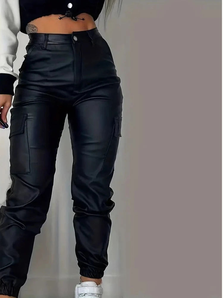 Cargo Pants Faux Leather Y2K — Femme