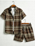 Men's Aztec Tribal Print Two-Piece Set – Shirt & Shorts for Beach & Travel