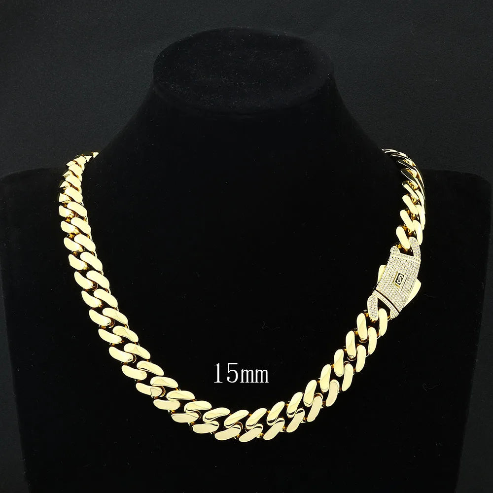 Iced Diamond Clasp Cuban Link Chain – 14K Gold Plated 12mm | Men's Hip Hop Jewelry