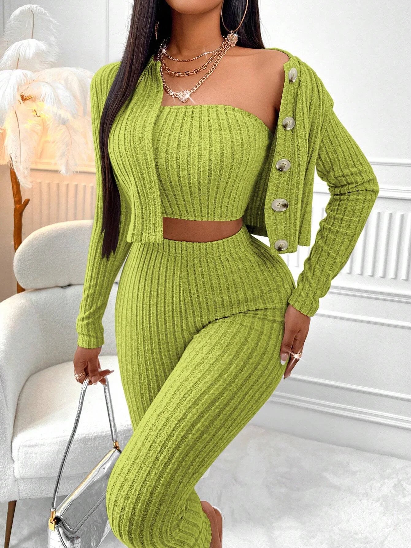 3-Piece Camisole + Jacket + Leggings Set — Women