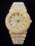 Montre Luxe Full Diamond Iced Out — Homme Quartz 18K Or PVD