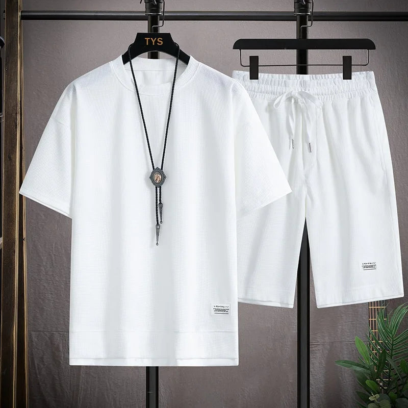 Men's Waffle T-Shirt & Shorts Set – Casual Tracksuit