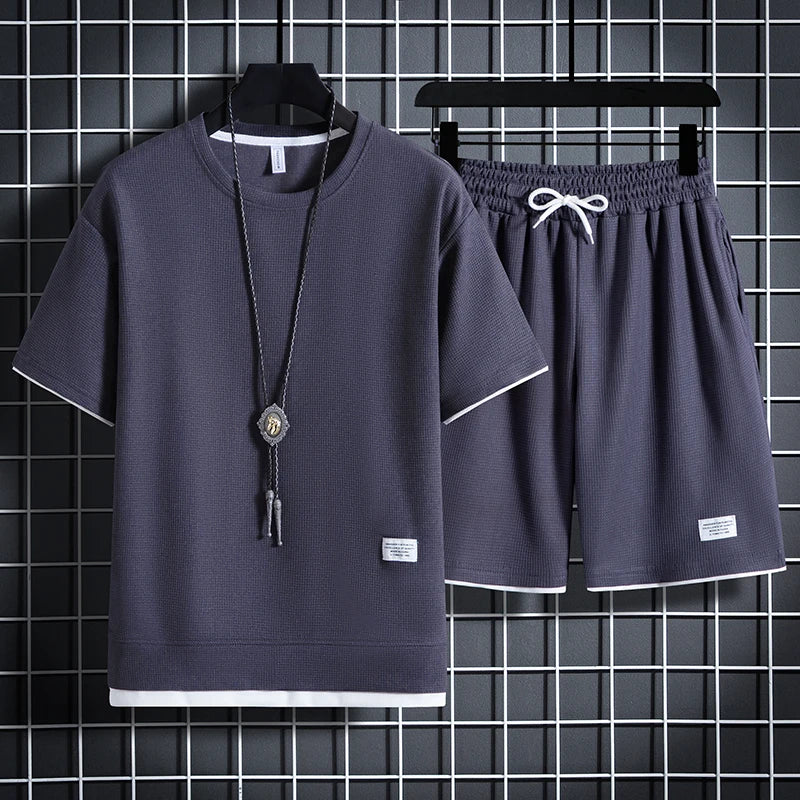 Men's Waffle T-Shirt & Shorts Set – Casual Tracksuit