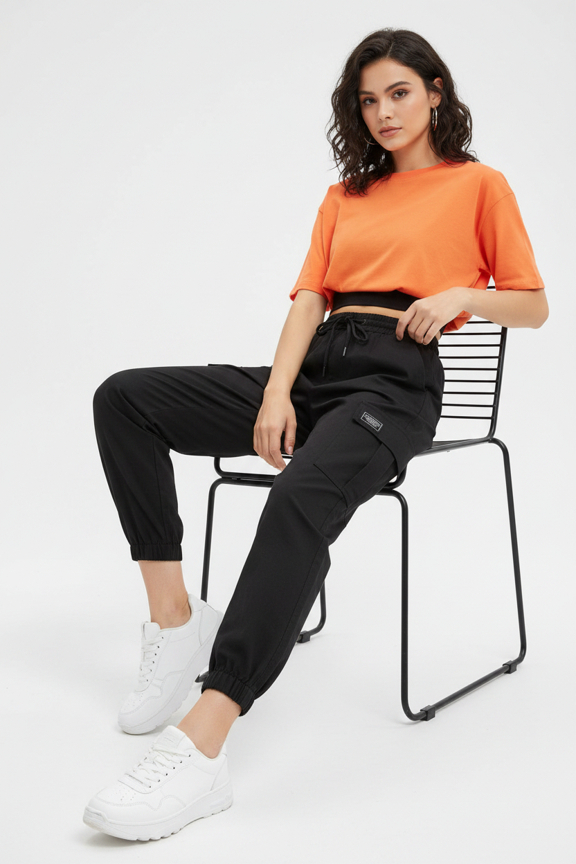 Black Cargo Pants Young Sneakers