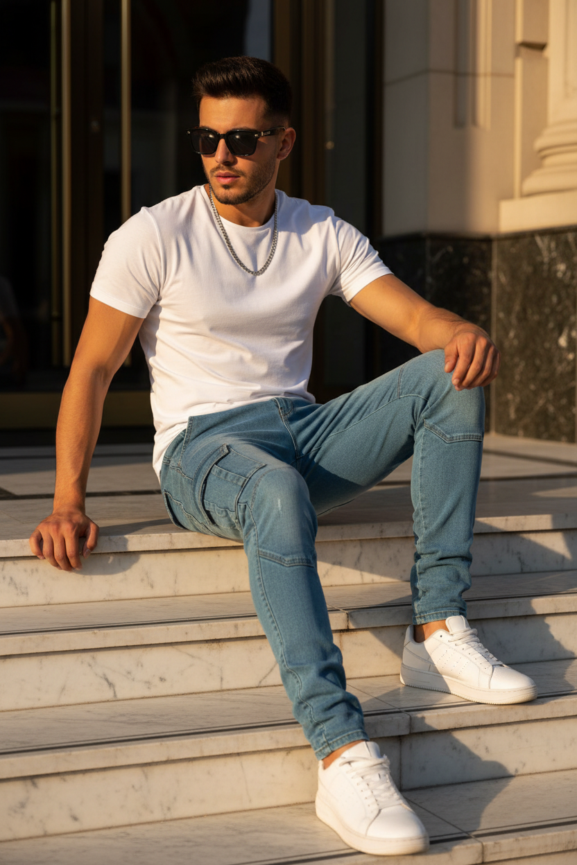 Cargo jeans ble klè eskalye