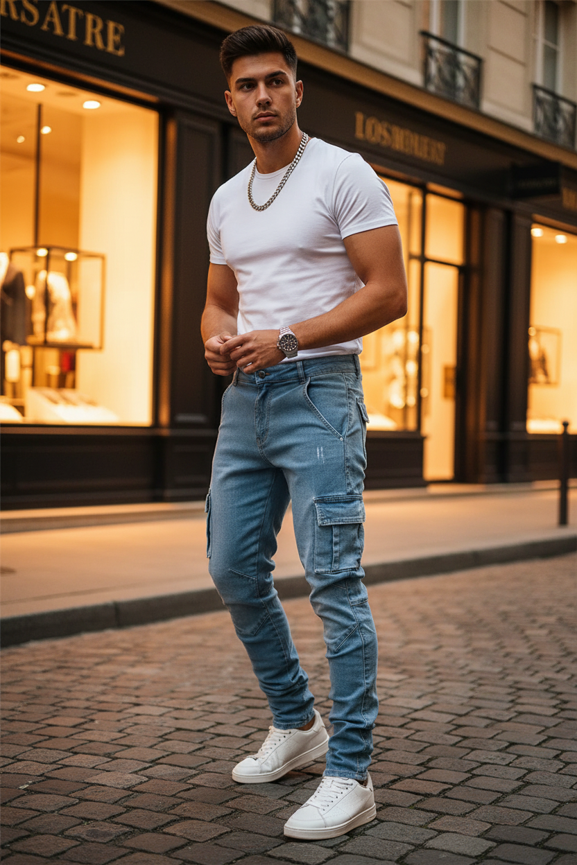 Cargo jeans ble klè lari luxe