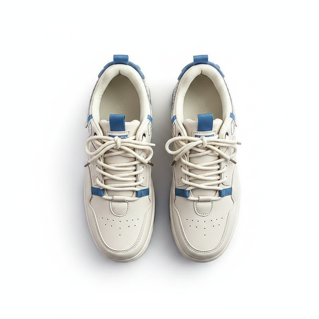 Cream blue flat lay