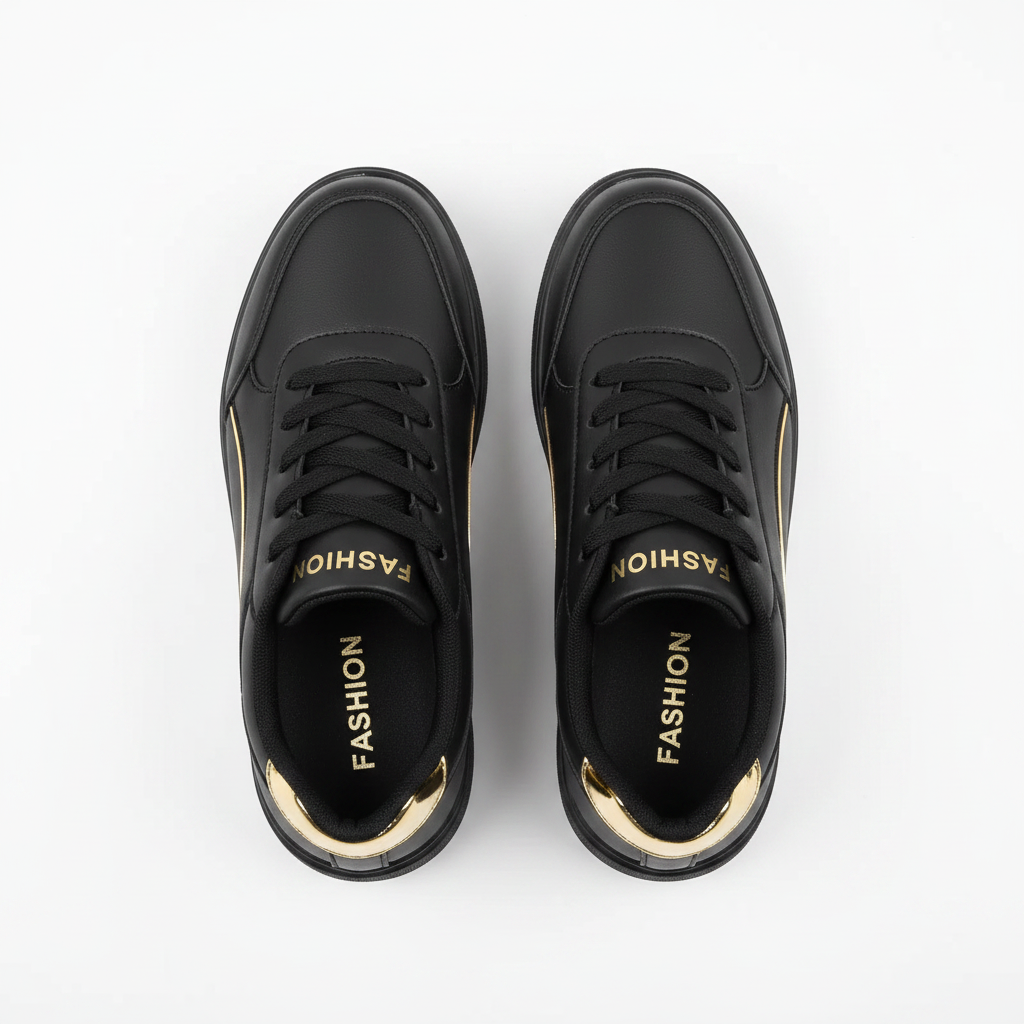 Flat lay black gold