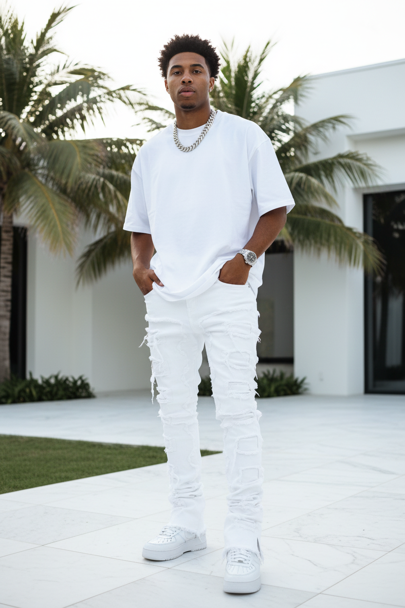 Jeans blan stacked terrace