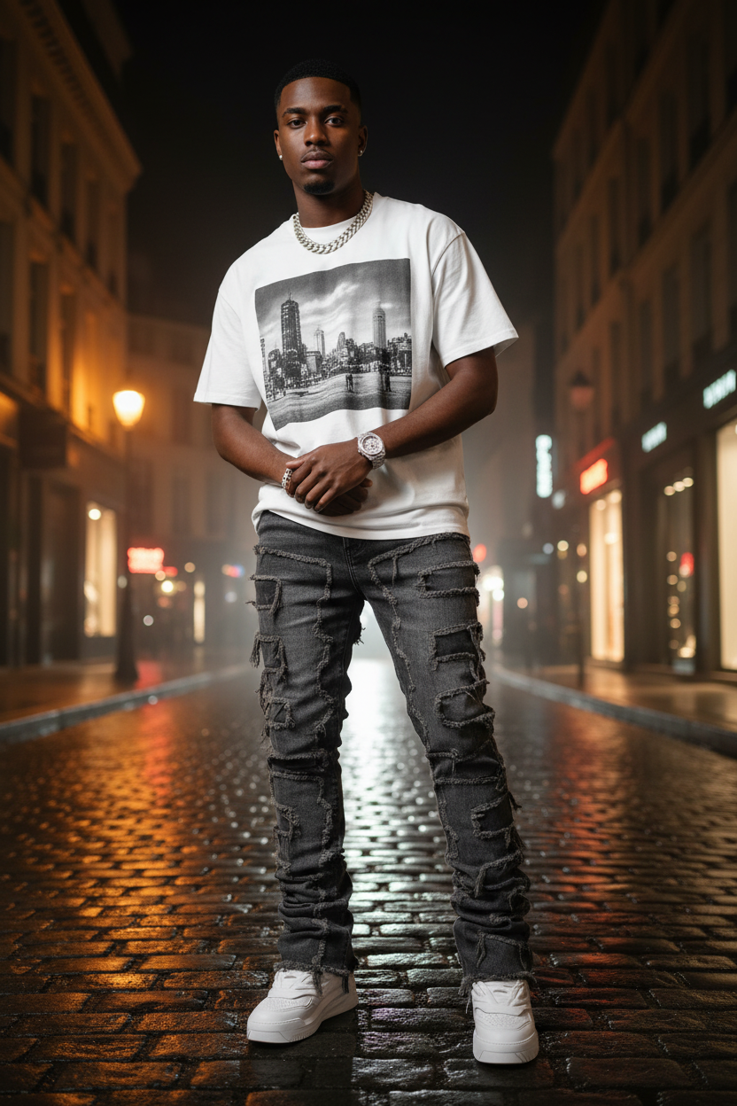 Jeans gri stacked nuit