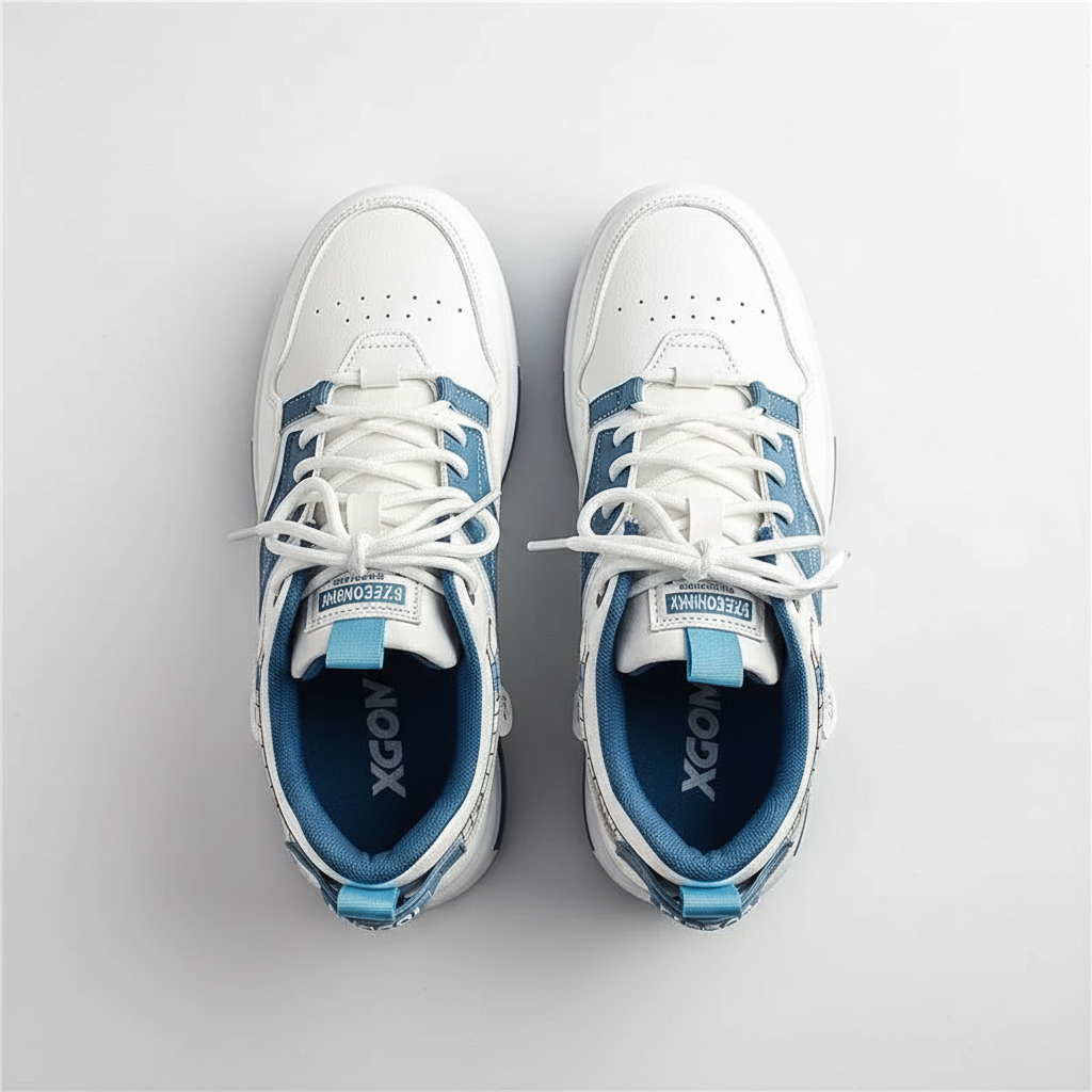 White blue flat lay